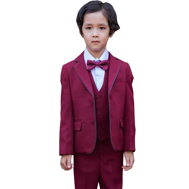 Boys Burgundy Suit for Wedding 3 Piece Formal Suit for Kids Clothing