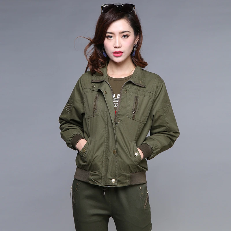 Nuevas mujeres bombardero chaqueta Slim Fit moda Boutique capa Multi Bolsillo Tactical chaqueta mujer tamaño 3XL|chaquetas básicas| - AliExpress