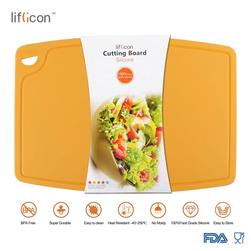 Liflicon кухонные гибкие силиконовые разделочные доски фрукты овощи нескользящий разделочный блок Многофункциональный разделочный блок BPA бесплатно - Цвет: Large-Yellow