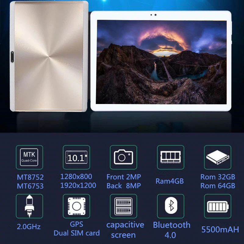 10,1 дюймов 3g телефонный звонок 2.5D CD планшеты PC 4 ГБ + ГБ 64 Android 8,0 Octa Core ГГц, Dual SIM Поддержка gps OTG WiFi Bluetooth