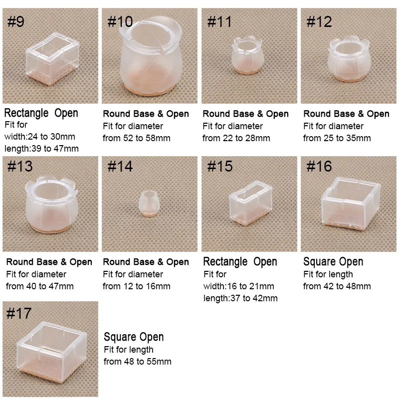 

Newly 10pcs Silicone Rectangle Square Round Chair Leg Caps Feet Pads Furniture Table Covers Wood Floor Protectors TE889