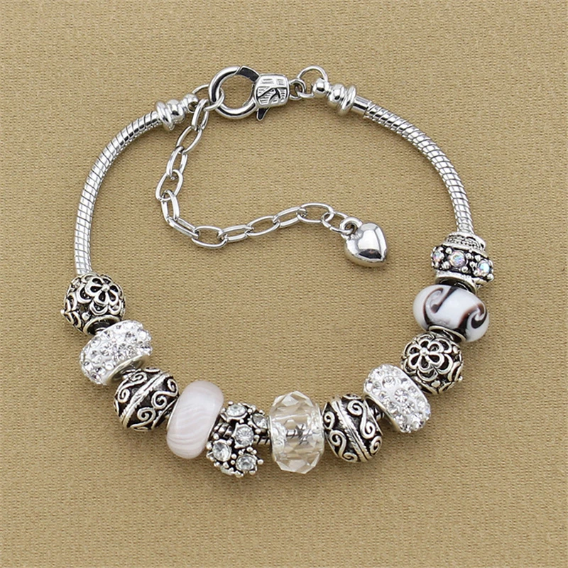 

2019 Retro European and American retro Christmas Crystal/Glass Beads Fashion Elegant Charm Pandora Women Charm Bracelet