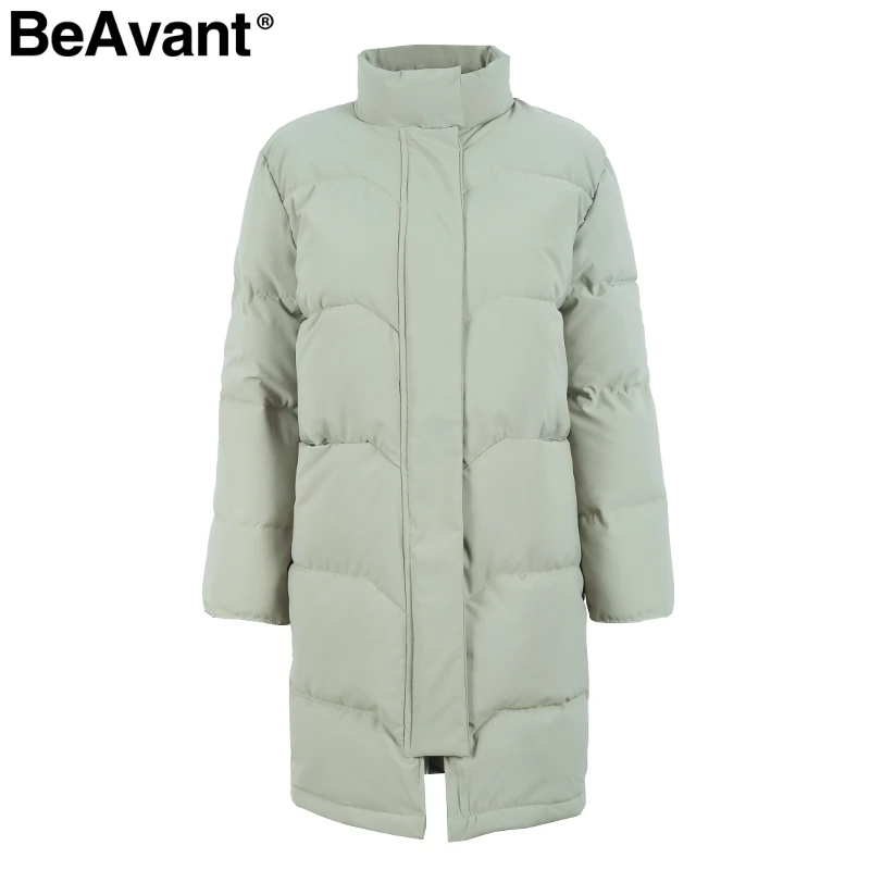 BeAvant черная парка с хлопковой подкладкой, Женская куртка, теплая верхняя одежда на молнии с карманами, парки, осенне-зимнее повседневное пальто для женщин - Цвет: Зеленый
