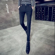 Summer new slim tapered gentleman stripes feet nine points business casual pants personality fashion classic trend urban youth