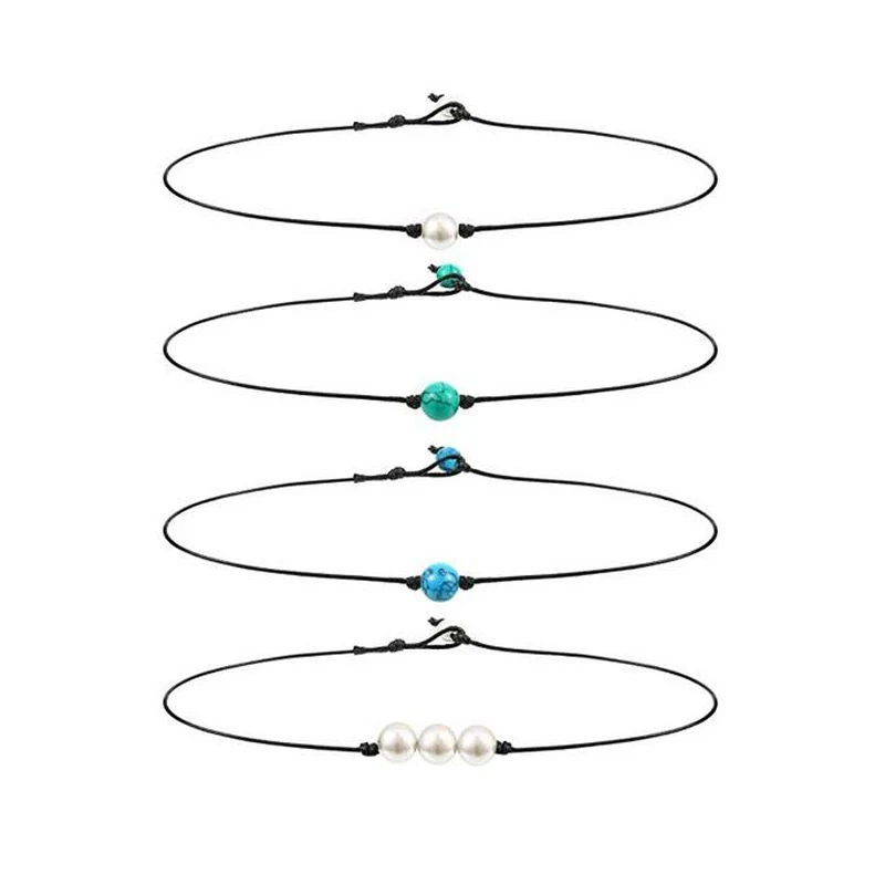 

New Necklace Knot Imitation Pearl Necklace Leather Cord Necklace Jewelry Selling Women's Wholesale Choker Necklace X207