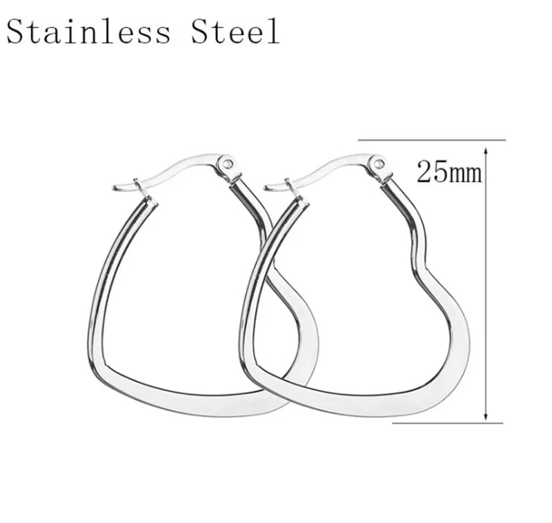 Простые большие серьги из нержавеющей стали, эллипс, Геометрическая любовь, квадратный дизайн, стальной цвет 316L, титановая сталь, большие серьги - Окраска металла: 25mm Heart
