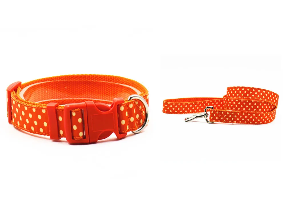 Нейлоновый круглый в горошек стиль собачий ошейник поводок смешанный цвет S L собачий ошейник поводок для маленьких средних брендов собак - Цвет: orange
