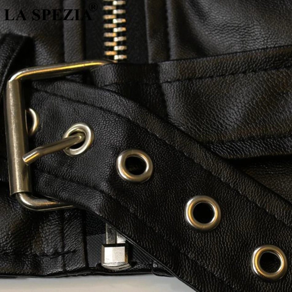 LA SPEZIA Punk Vest Men Biker Black Hip Hop Slim Fit Waistcoat With Belt Male Leather Rivet Zipper Motorcycle Sleeveless Jacket