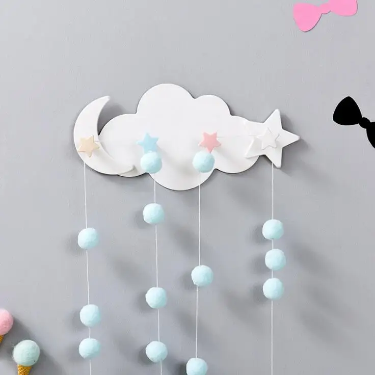 

Proof Multi Functional Wall Mounted Key Holder Creative Star Moon Cloud Shape Door Hook Nail Free 4 Hooks Bathroom Moisture