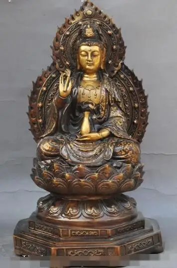 

S01236 16"china buddhism bronze gilt Seat lotus guanyin bodhisattva goddess vase statue B0403