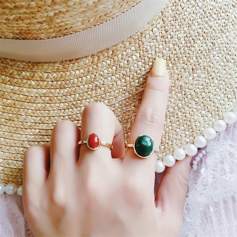 

MENGJIQIAO 2019 New Korean 2pcs/set Simple Temperament Semi-precious Stone Rings For Women Fashion Classic Bague Femme Jewelry