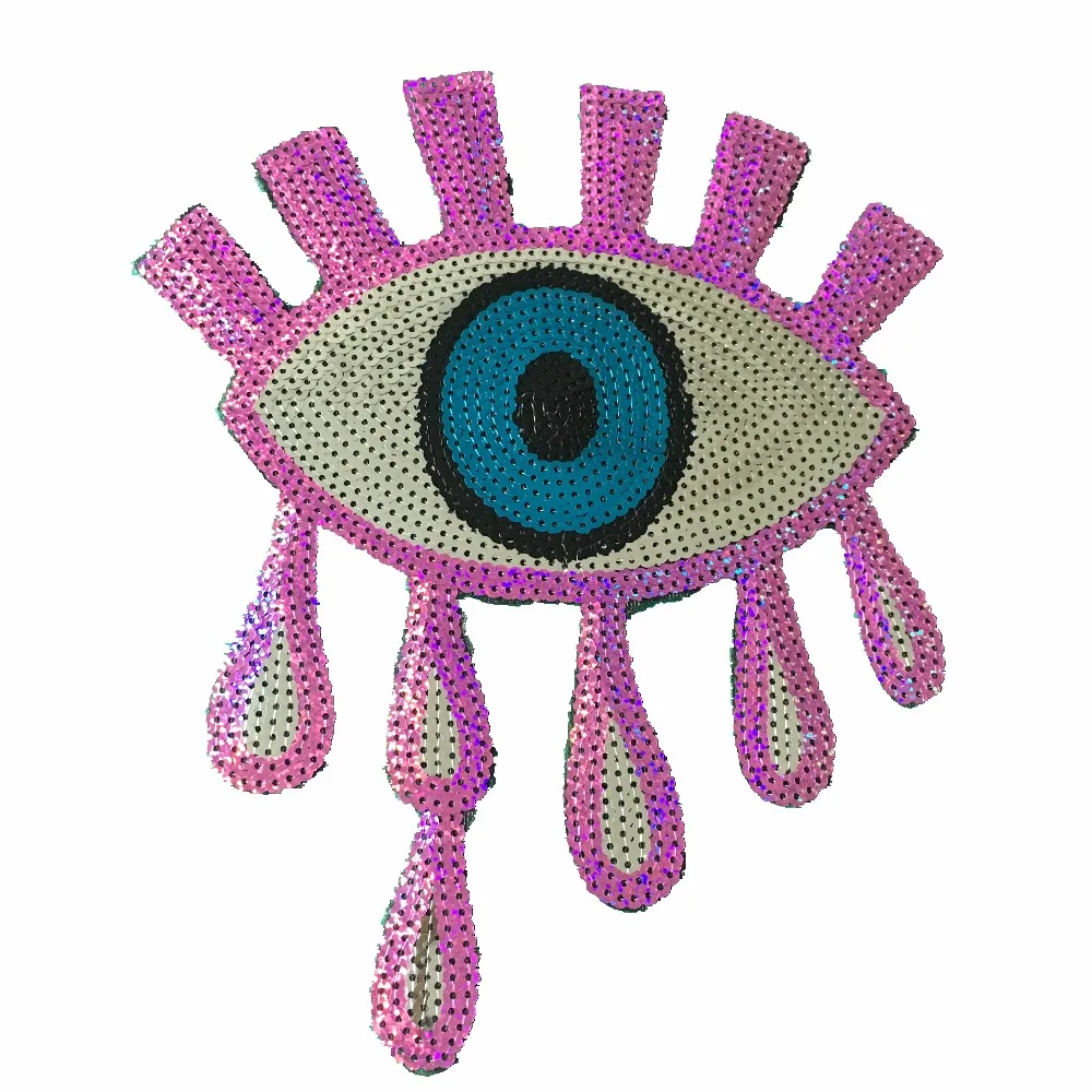 

2PCS Pink Sequins Eye Patches for Clothes Iron on/Sew on Eyeball Sequined Patch Embroidery Appliques DIY Decoration Accessories