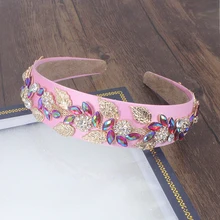 Стиль барокко белый розовый романтический темперамент Роскошный Кристалл медный сплав ободок с листьями аксессуары для волос для женщин