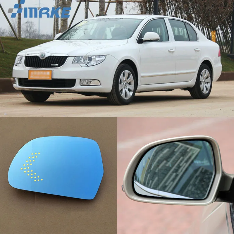 

smRKE 2Pcs For Skoda Superb 2013+ Rearview Mirror Blue Glasses Wide Angle Led Turn Signals light Power Heating
