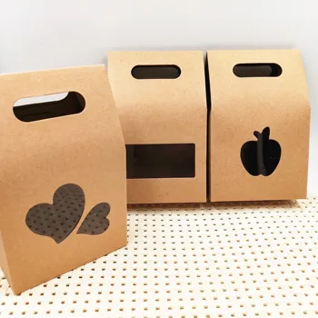 

24Pcs 3 style Kraft Brown Packing Paper Box With Clear PVC Window Easy Carries Handle Gift Storage Boxes For Candy/Cookie/Nut