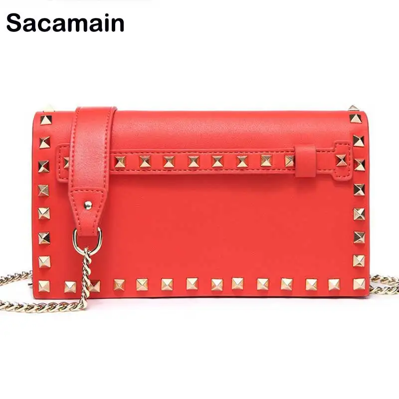 

2019 Spring Genuine Leather Women Bag Rivet Cowhide Shoulder Flap Bag Chain Messenger Bag Sacs pour femmes sac de plage