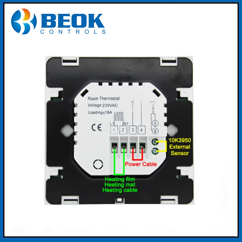 Beok Электрический комнатный термостат с белой подсветкой напольный нагревательный терморегулятор сенсорный экран регулятор температуры AC200-230V