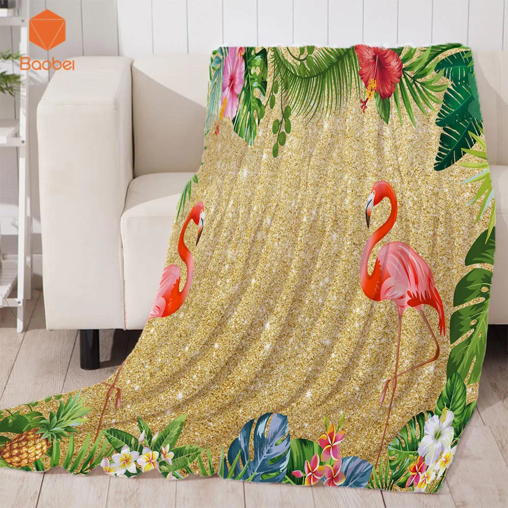 

Hot Sale Thicking Blanket For Bed Super Soft Golden beach Flamingo Throw Blanket Art Beach Towel Throw Travel Machine Washable