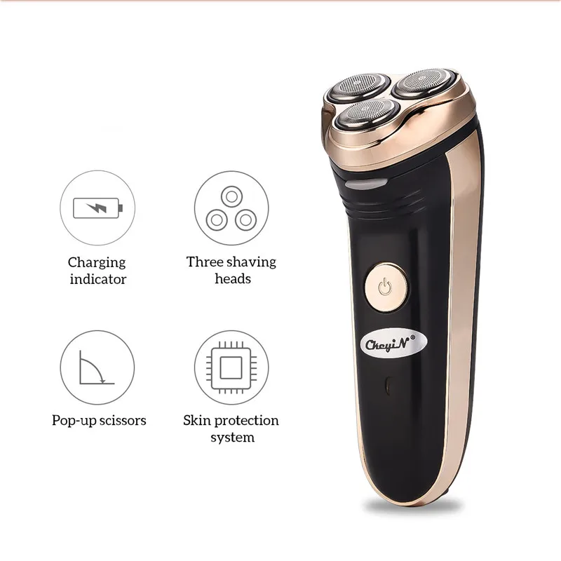 

Rechargeable 3D Blade Floating Shaver for Men Wet Dry Hair Removal 3 Heads Shaving Machine Mustache Cutter with Pop-up Scissor