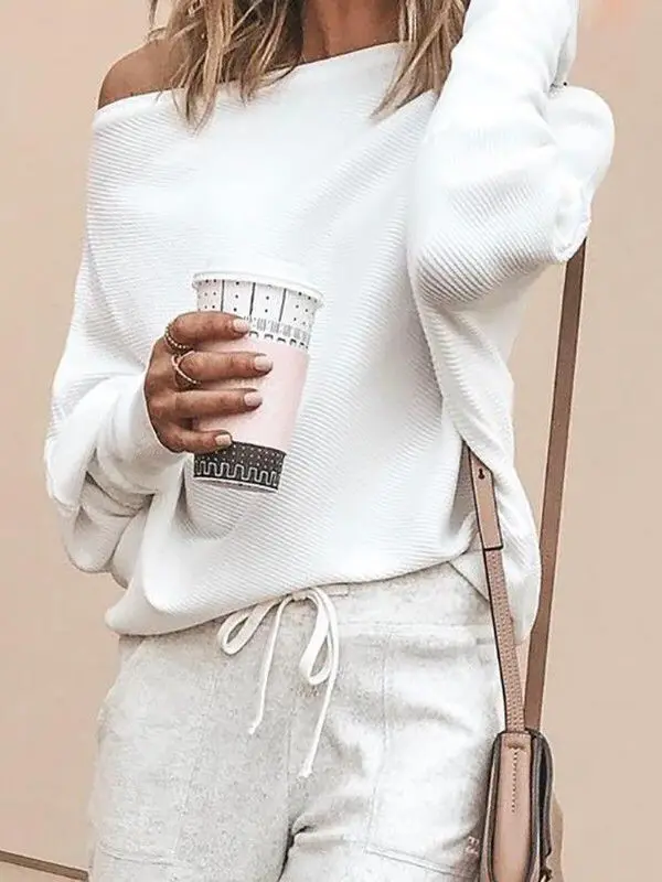 Winter Sweater Women Knitted Pullover Slash Neck Sweater Casual Bat Long Sleeve Autumn Clothes Fashion Sheath Sexy Soft Pullover