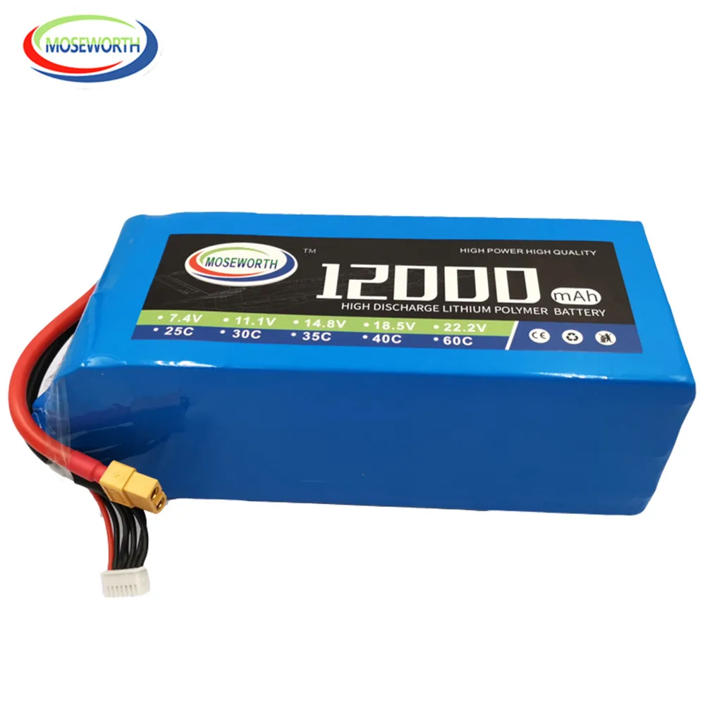 Comprar RC avión LiPo batería 22,2 V 12000mAh 25C 6S para Dron aeroplano RC Quadrotor coche barco helicóptero 6S RC baterías LiPo 22,2 V