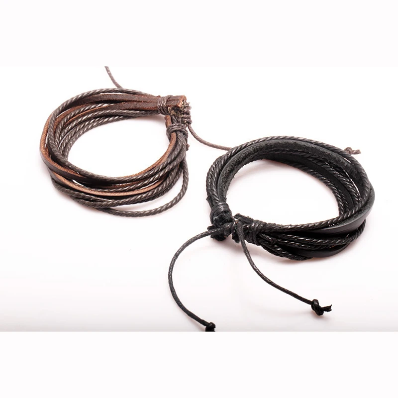 

Vintage Retro Punk Jewelry Wrap Multilayer Leather Braided Rope Wristband Men Bracelets & Bangles for Women