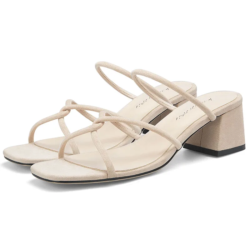 

2019 Summer Black Apricot Women Sandals Block High Heels Mules Femme Shoes 11813AYD2320