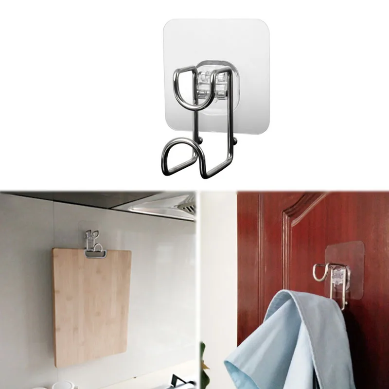 

Fashion 1PC Stainless steel strong adhesive hooks behind the door pendant kitchen storage bracket