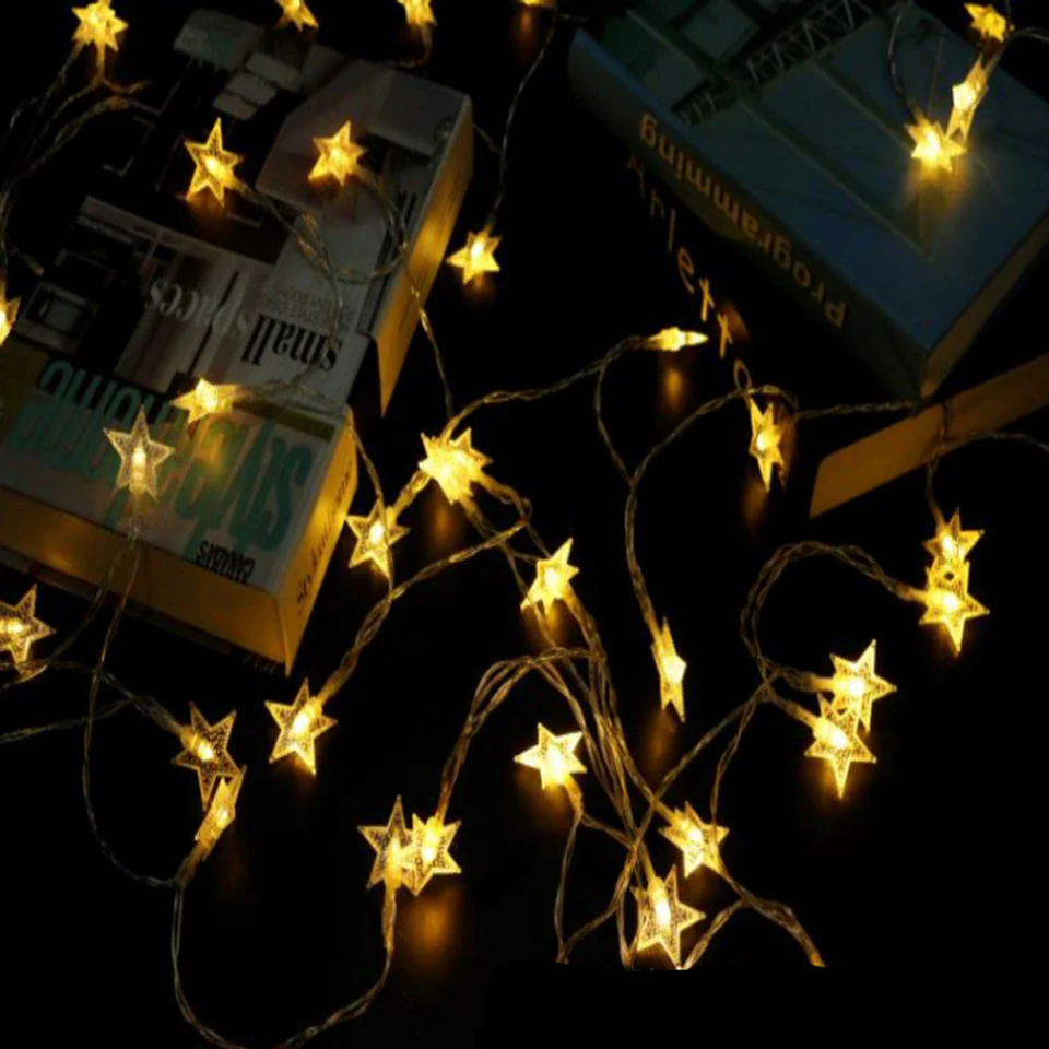 Новинка 1,5 м 3 м 6 м светодиодный гирлянда со звездами светодиодный Сказочный свет Рождественские Свадебные декоративные огни работающий от батареи мерцающий свет