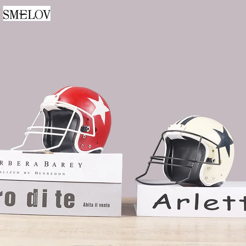 

Retro resin Motorcycle Football Rugby Helmet model Ornament prop Vintage handmade craft Figurine Home bar cafe Furnishing decor