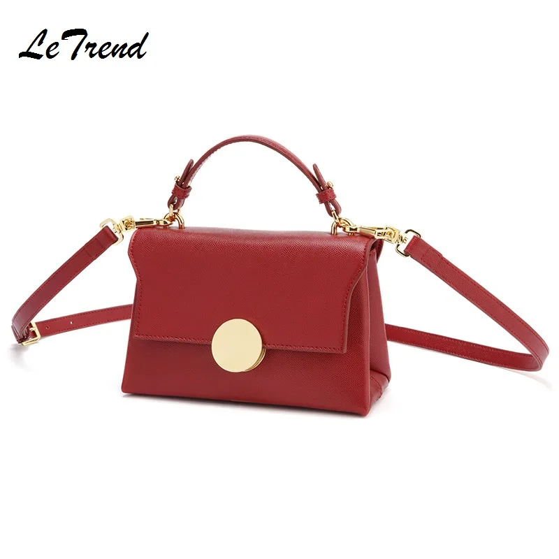 

LeTrend New Fashion Genuine Leather Bag Cow Leather Messenger Bag Solid Ring Design Women's Shoulder Bag Student Flap NB002
