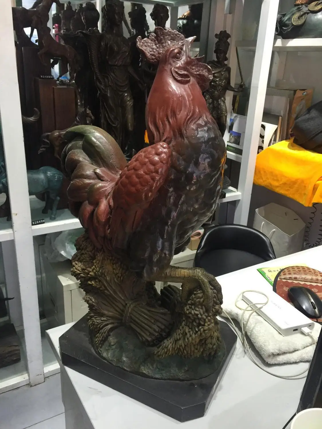 WBY SD Beautiful Art Decoration Chicken Rooster Bronze Statue Cock Figurine | Дом и сад