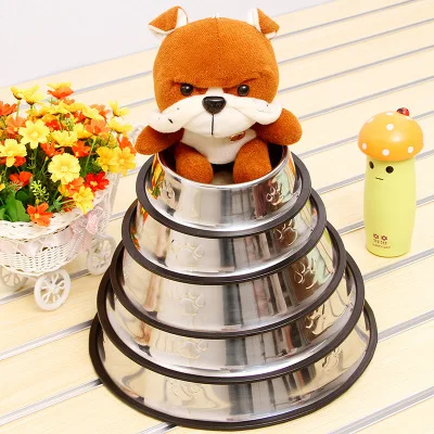 

1PC stainless steel standard pet dog kitten water bowl food container tray non-slip optional size