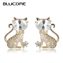 Blucome, трендовые серьги, полностью циркониевые, золотые, медные, маленькие, кошачьи серьги для женщин, девушек, вечерние, подарки, ювелирные изделия с животными