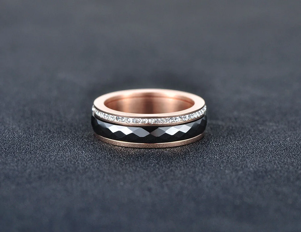 Wedding Rings Womens Ring Cubic Zircon Ring Finger Rings Jewelry Rings Ring Jewelry JeeMango Classic Titanium Steel Black Ceramics Rings Jewelry Gold Color Cubic Zirconia Wedding Engagement Ring For Women JR18013