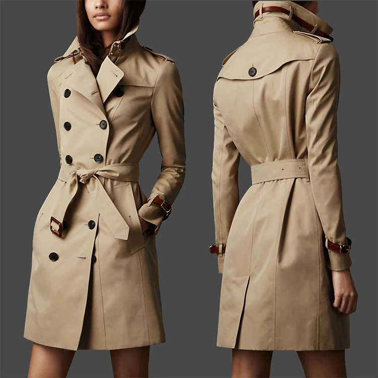 Khaki Women Casual Astrid Windbreaker Long Trench Coat The Autumn Plain Double Ted Lapeltrench Coat For Womens Khaki