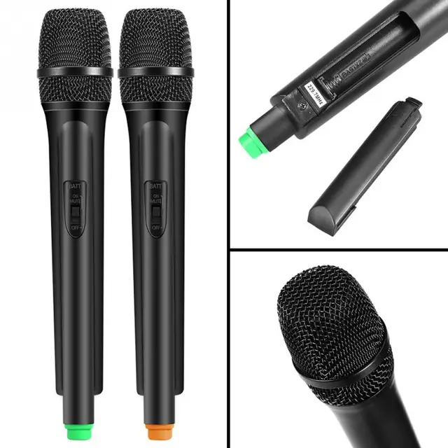 VHF Handheld Wireless Dynamic Microphones + LCD Receiver Karaoke Singing System EU Plug