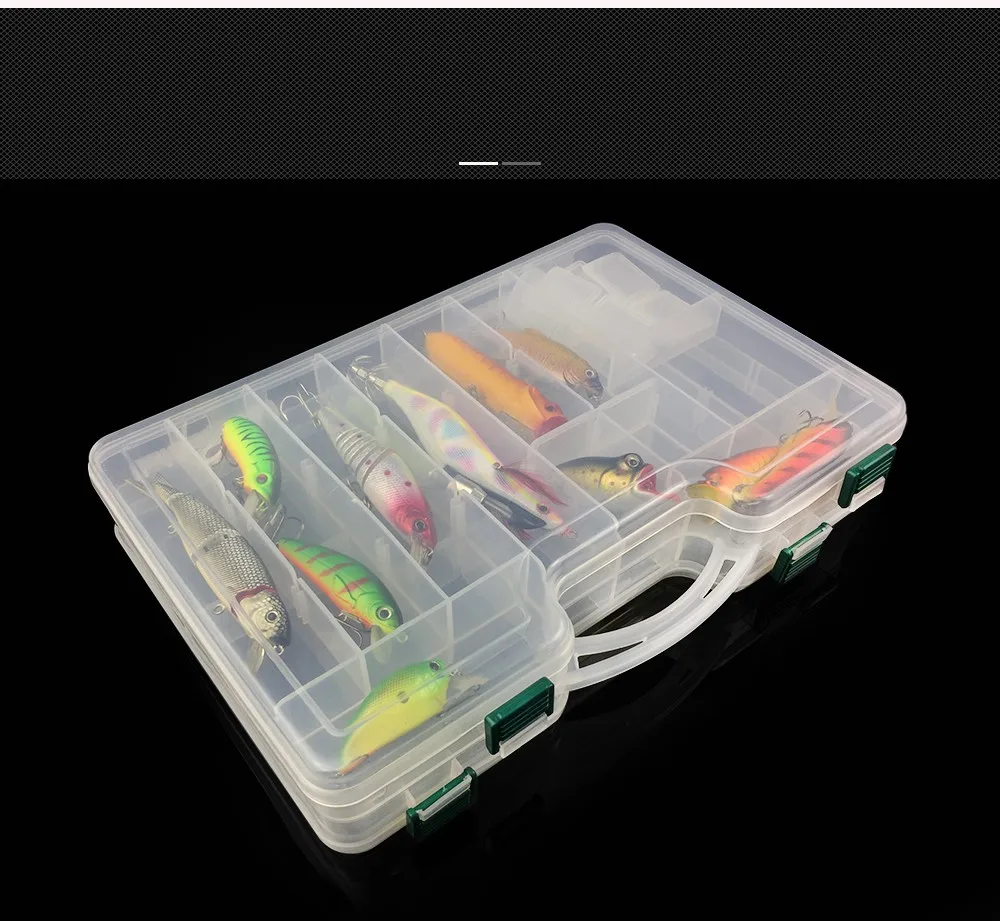 29.5*19*6cm Big Clear Plastic Fishing Tackle Boxes Double Sided 14 Slots Case Bait Tool Universal Fishing Lure Box Accessories