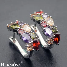 Hermosa Joyería Rainbow Granate Peridoto Amatista Morganite Mulit 925 Pendientes de Plata de ley