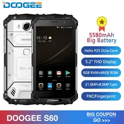 IP68 DOOGEE S60 6 ГБ Оперативная память 64 Гб Беспроводной зарядки смартфона MTK Helio P25 Octa Core Android 7,0 21.0MP 5580 мА/ч, Водонепроницаемый мобильного телефона