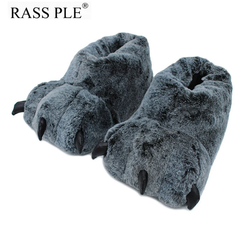 

RASS PLE 2018 Cute Cartoon Paw Slippers Fur Floor Indoor Slippers Soft Plush Home Slippers Shoes Women For Bedroom