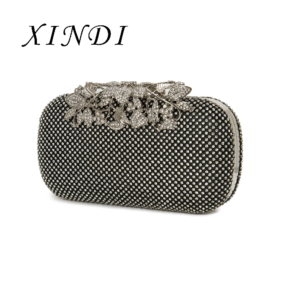 

luxury handbags women bags designer high quality purse black Evening Flower Crystal diamante Rhinestones Clutch party queen bag