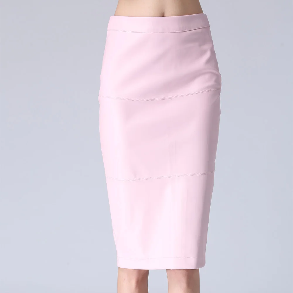 KoHuiJoo, Женская юбка из искусственной кожи, черная, розовая, высокая талия, юбки карандаш для женщин, лето, осень, сексуальная молния, высокое качество - Цвет: Розовый