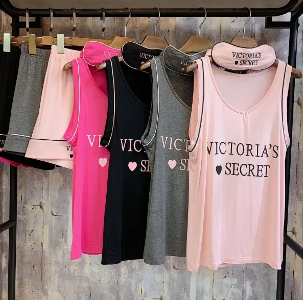 

New Fashion Summer Women Modal Pyjamas Love Letter Embroidered Sleeveless Vest + Shorts Three-piece Set Pajamas Sleepwear