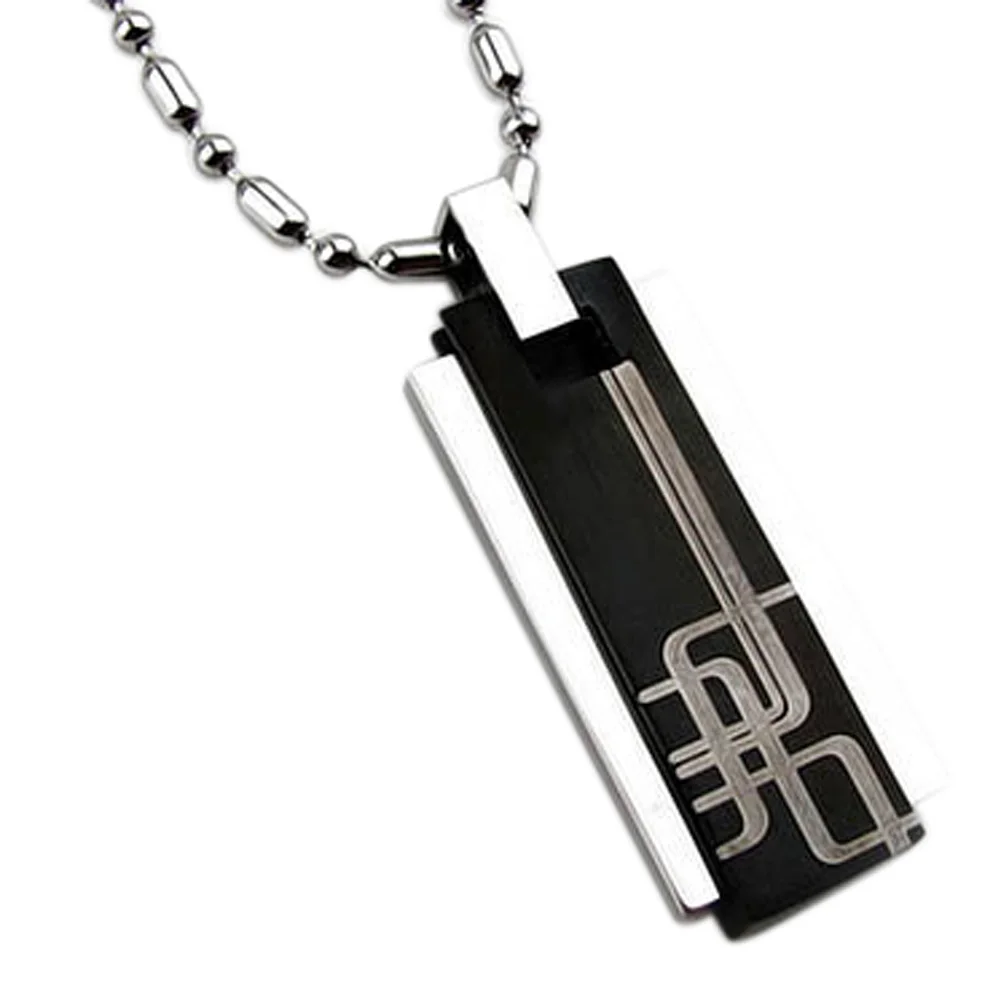 

Fashion Men Jewelry 316L Stainless Steel Necklaces Movable Square Column Titanium Steel Black Color Pendants With Bamboo Chain