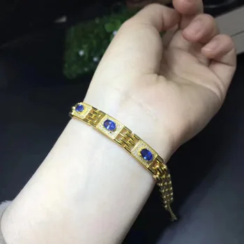 

Fashion block square chain Natural blue sapphire Bracelet Natural gemstone Bracelet 925 silver bracelet Female party jewelry