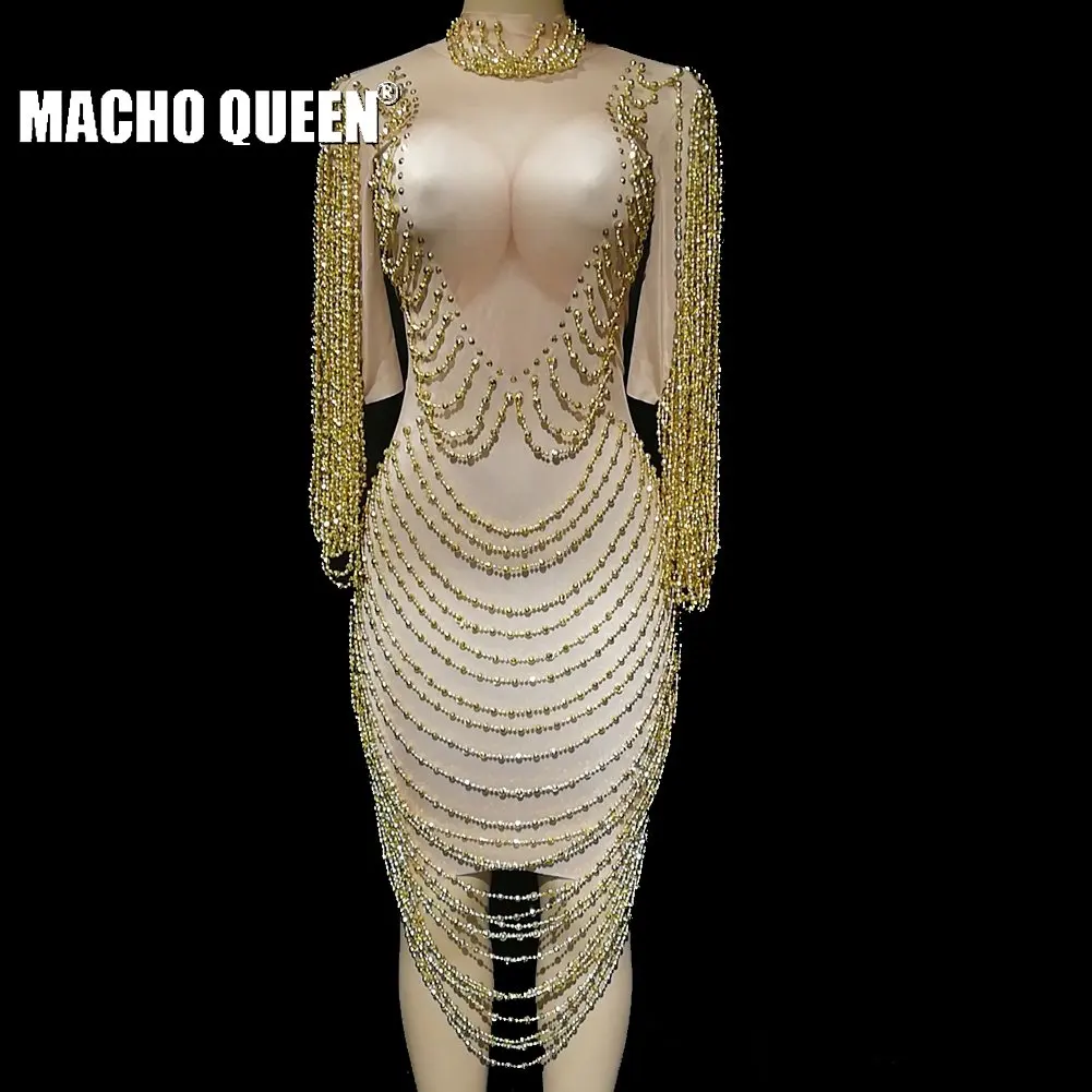 Костюм Стразы Drag Queen облегающие вечерние платья с бисером и бахромой