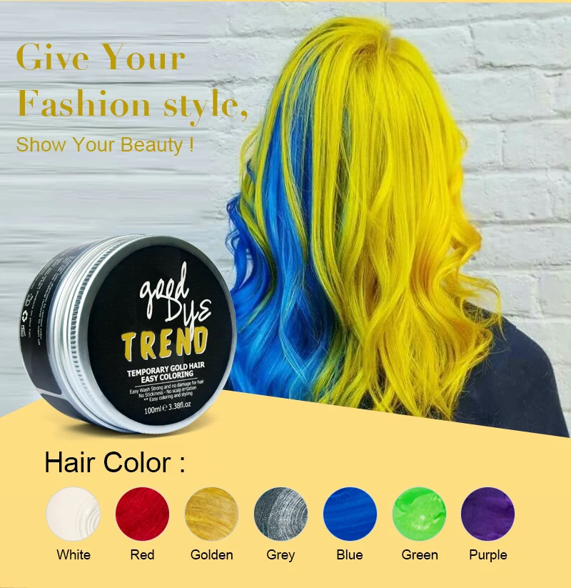 PURC Unisex 9 Colors Temporary Hair Dye Modeling Disposable hair Color Wax Cream Dye DIY No Damage Hair Wax Mud Easy To Color