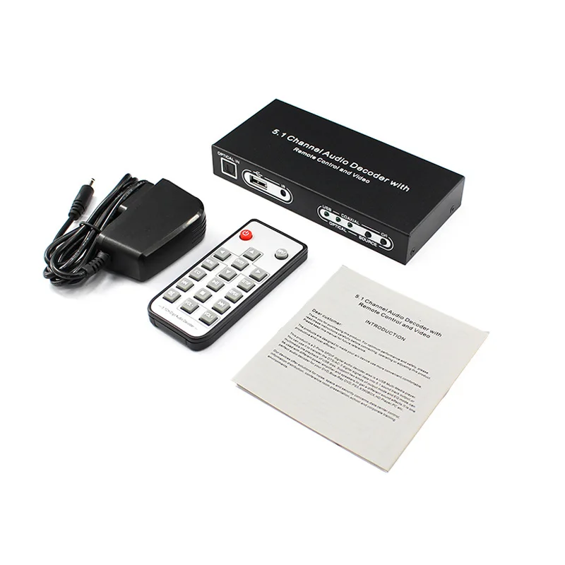 

5.1 Channel Audio Decoder Optical SPDIF Toslink Coaxial To 5.1CH Analog RCA Audio Converter with USB CVBS W/ Remote Power Plug