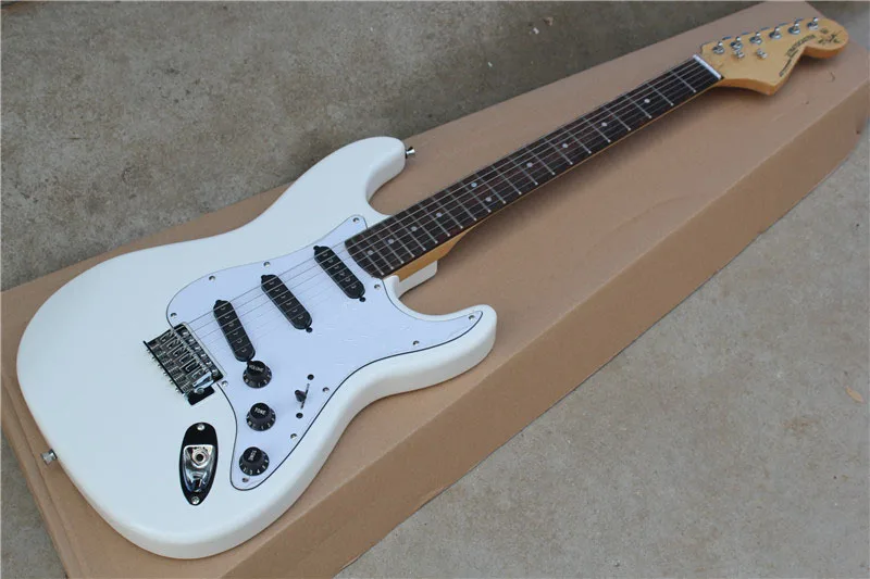 

free shipping New Top Quality musical instrument Scalloped rosewood Fingerboard Big Head ST Electric Guitar White 1117